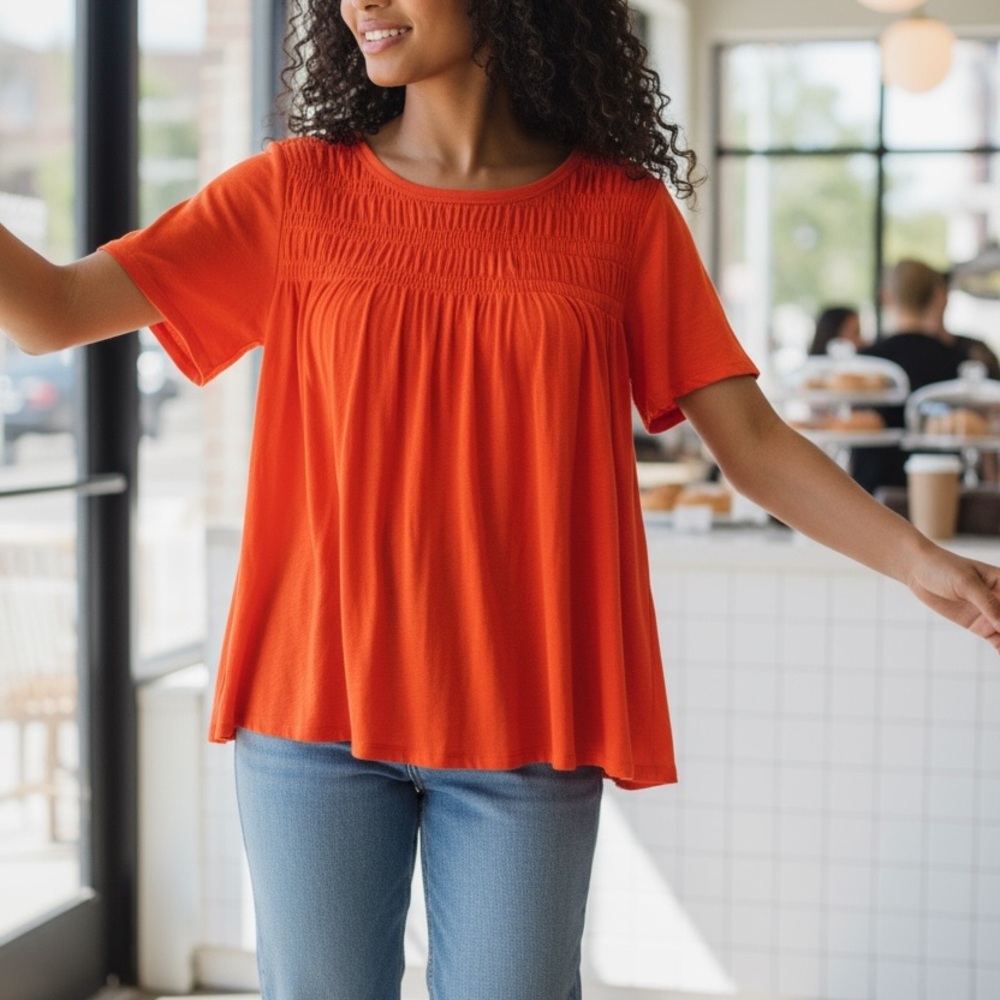 Free People Vibrant Red Blouse